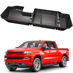 FengYu under-seat storage box installed in Silverado Crew Cab for organized rear storage.