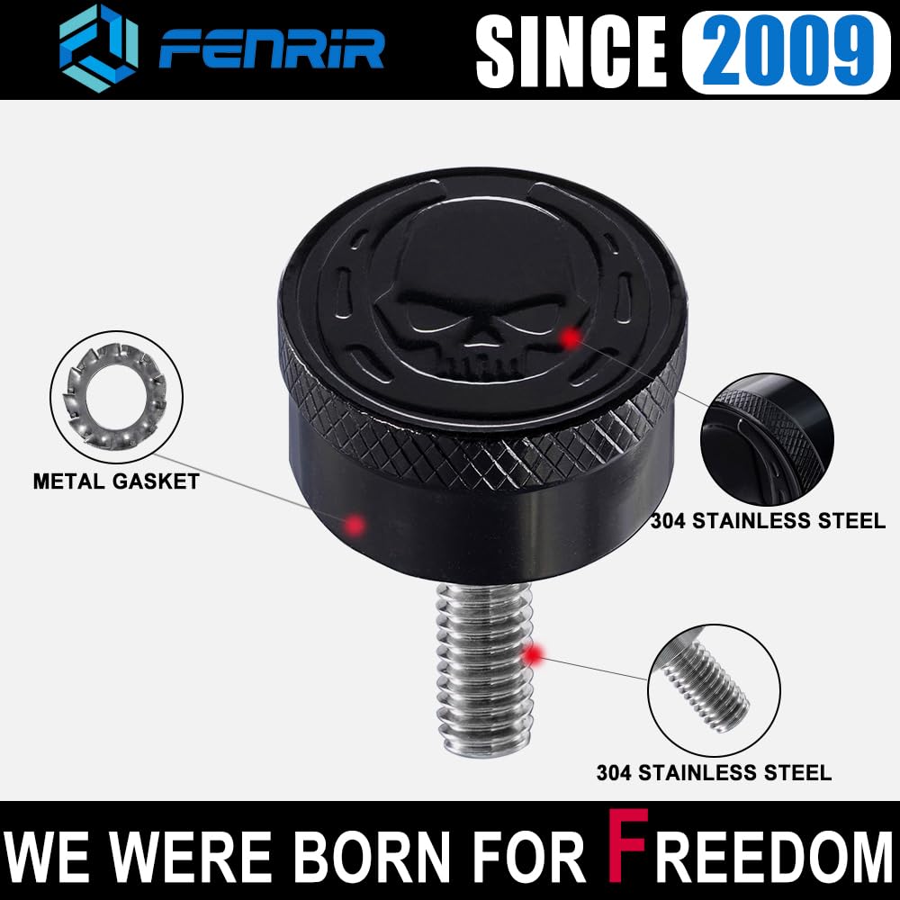Fenrir horseshoe and skull motif engraving on the cap celebrating liberty and riding culture.