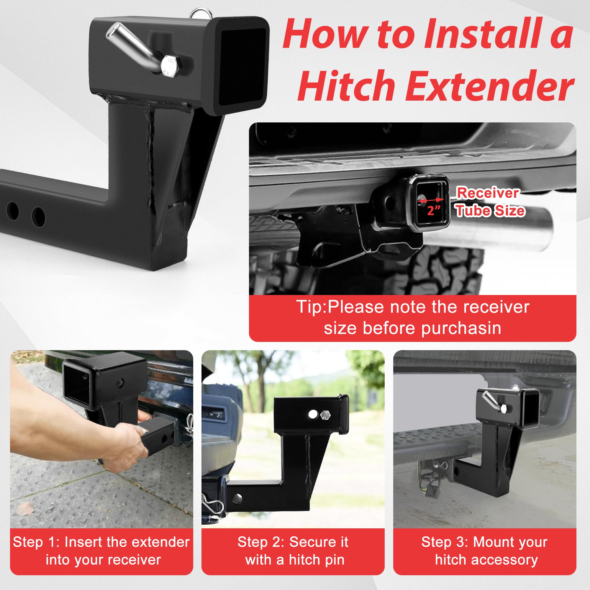 Fetechmate hitch extension with pin and clip for fast setup