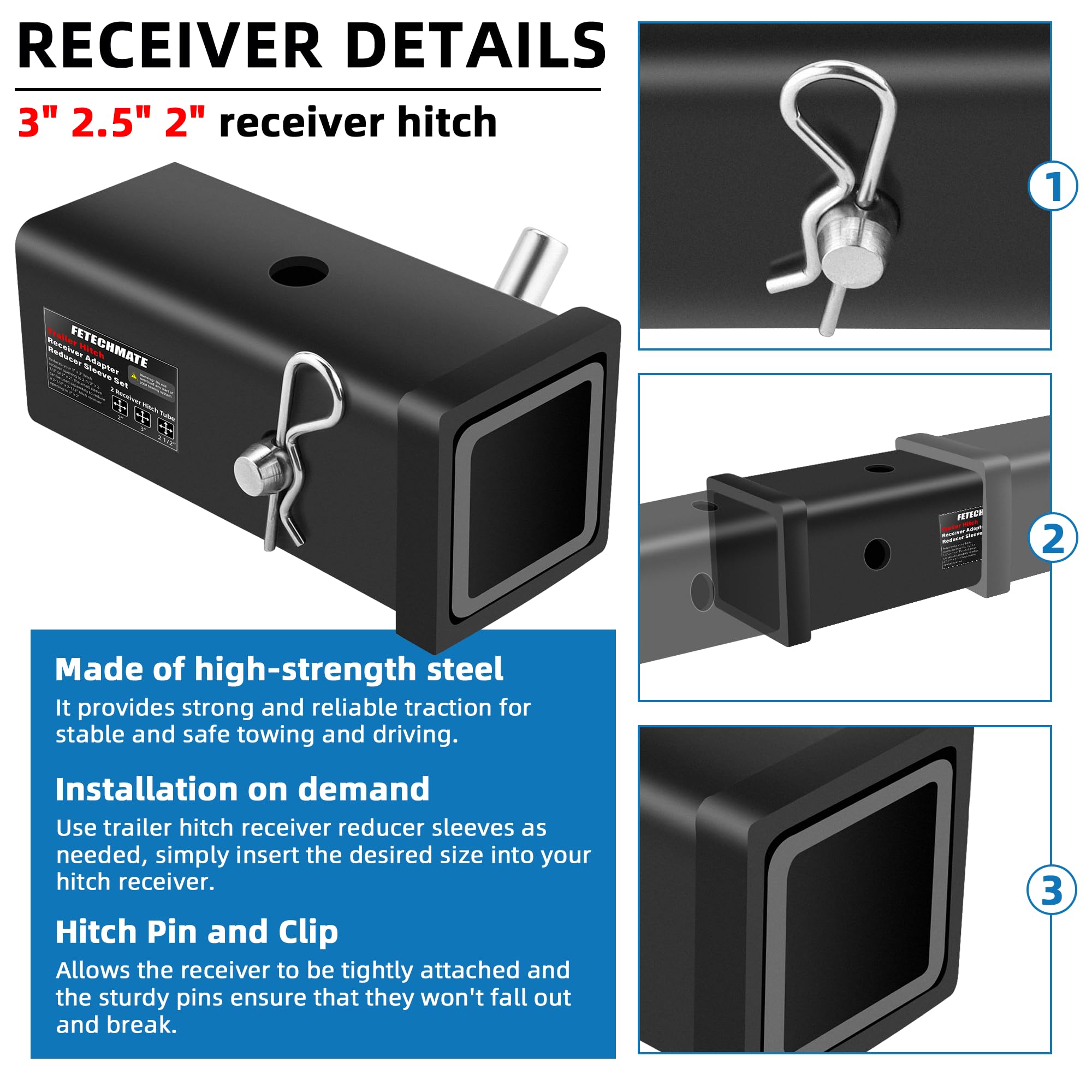 Fetechmate 3in to 2.5in reducer sleeve shows secure fit.