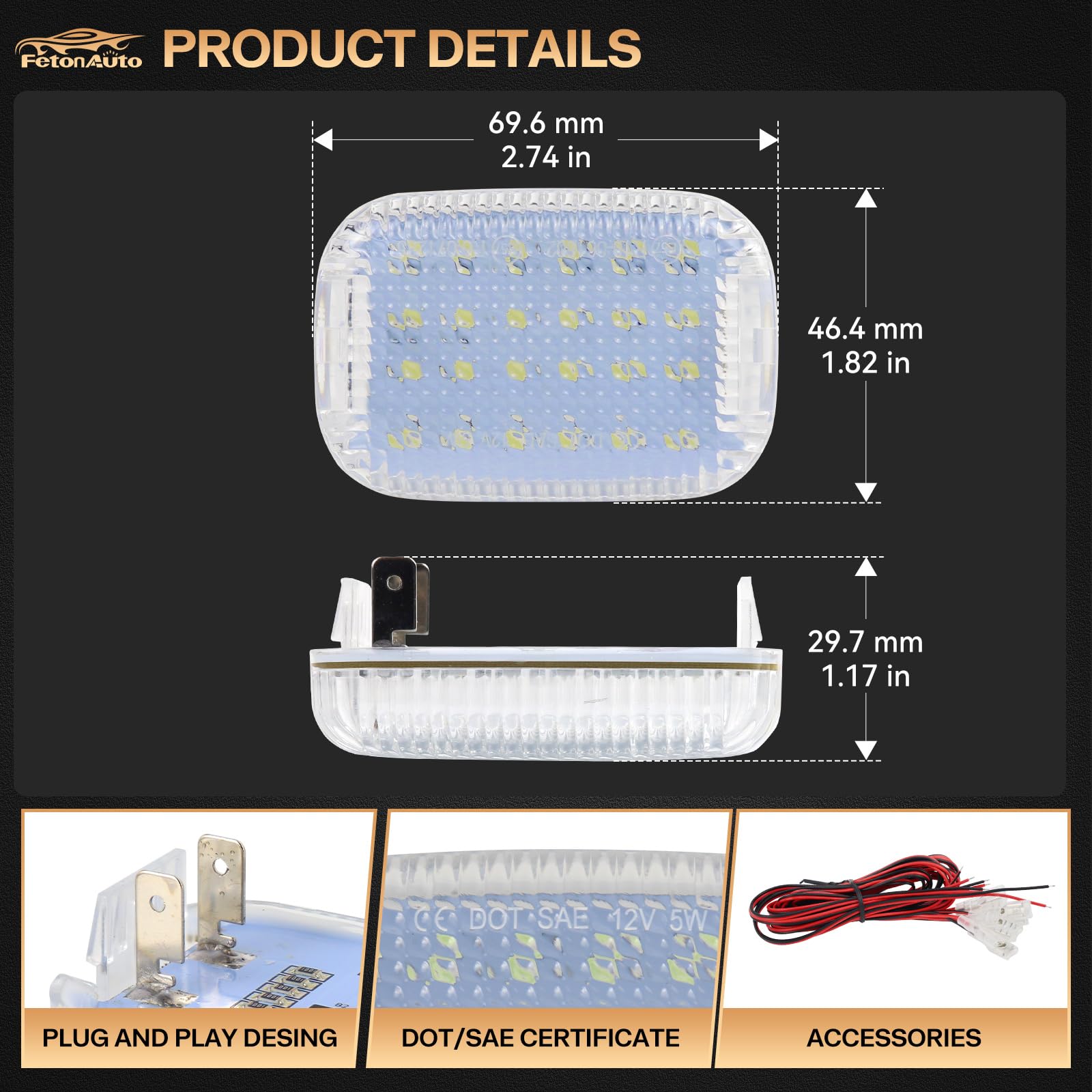 FetonAuto 24-LED chip light delivers consistent white illumination for cargo areas