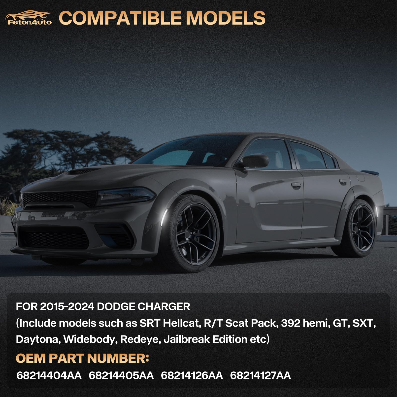FetonAuto front bumper light installation for Charger is plug-and-play.