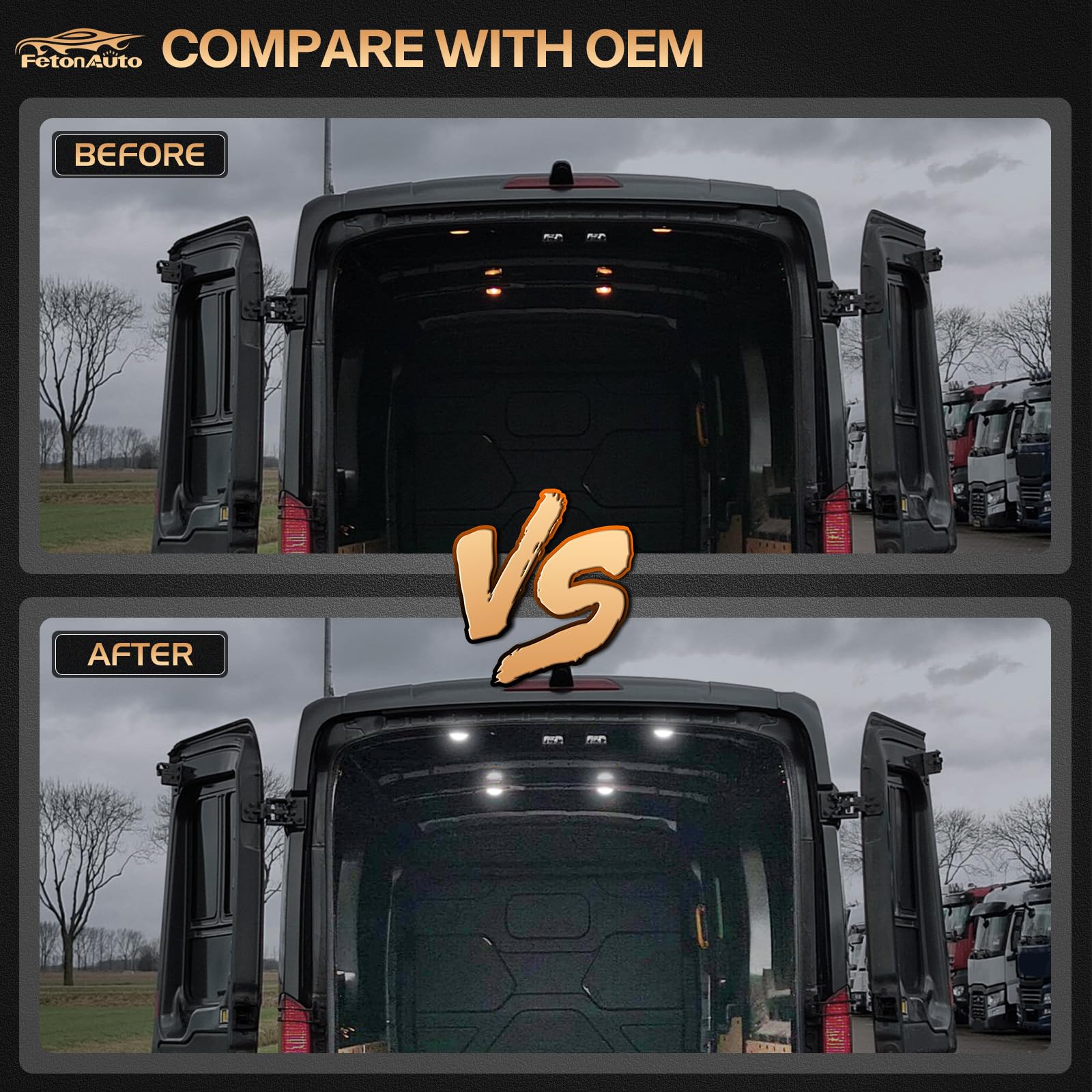 FetonAuto van cabin lights boost interior coverage for late-night loading