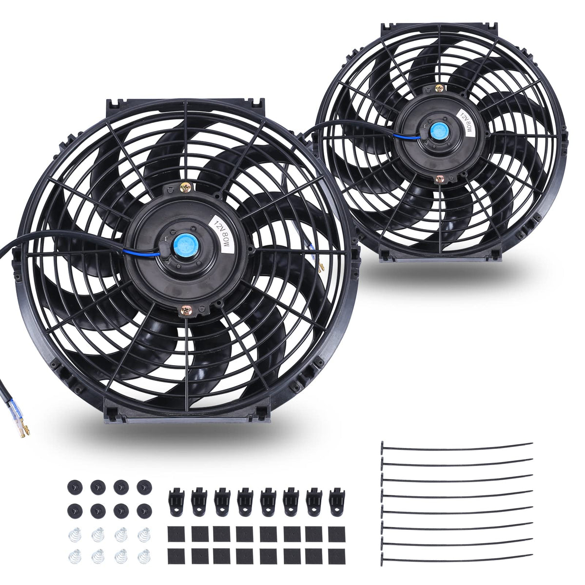 FGJQEFG 12-inch universal slim fan profile improves engine bay clearance for easier installation.