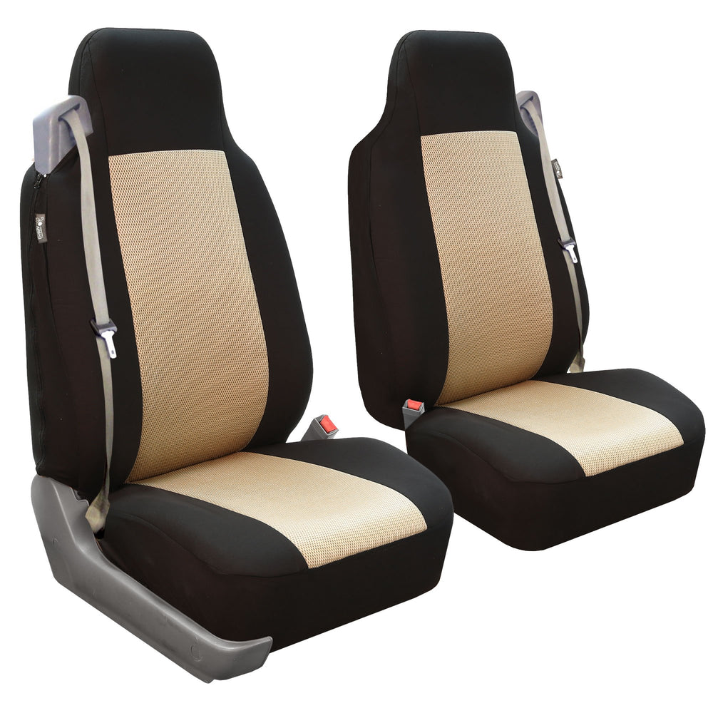 FH Group all-purpose flat cloth seat covers front set beige protects seats in SUV and sedan.