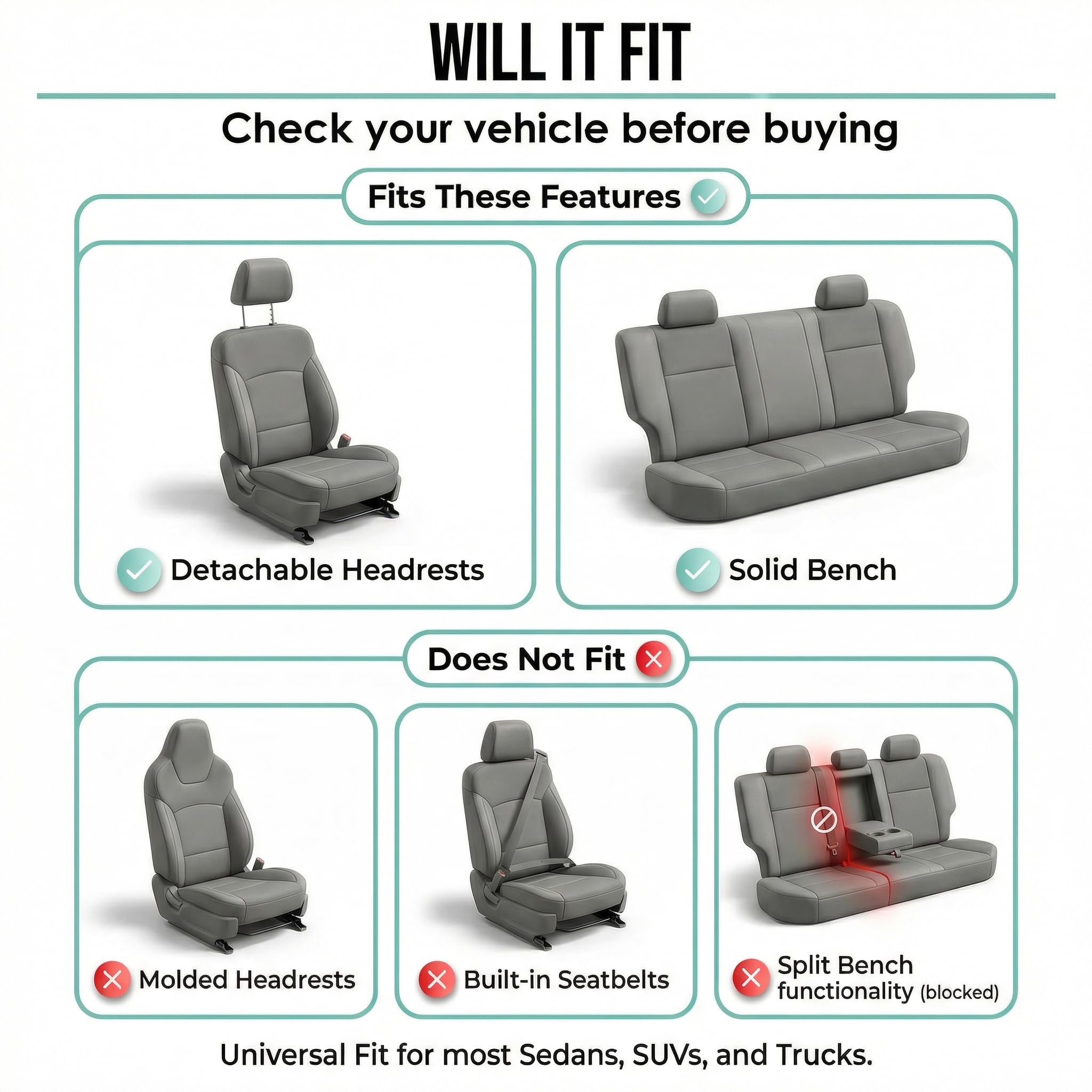 FH Group Bright Flat Cloth rear seat cover shields the bench from spills