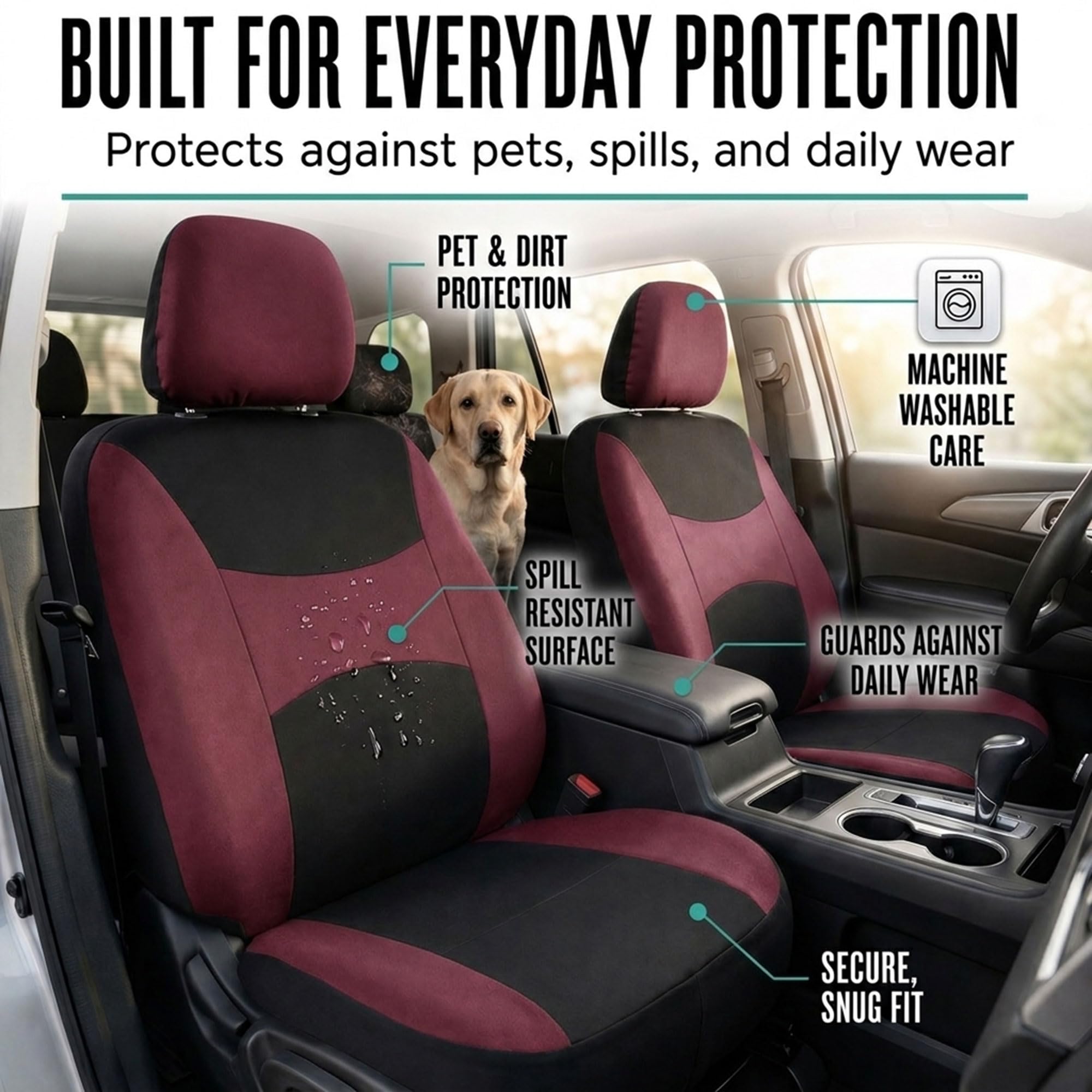 FH Group burgundy color car seat covers to blend with interior