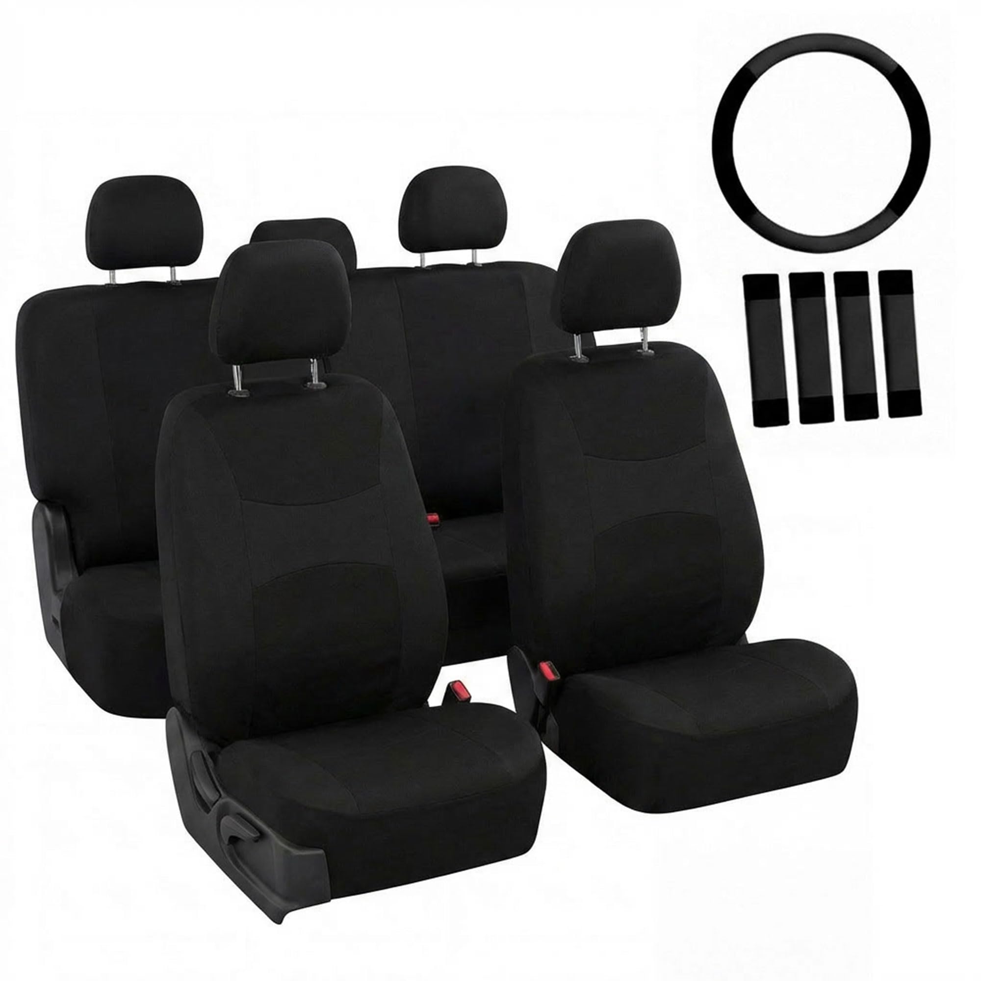 FH Group full set cloth seat covers on front seats offer durable protection and easy cleaning