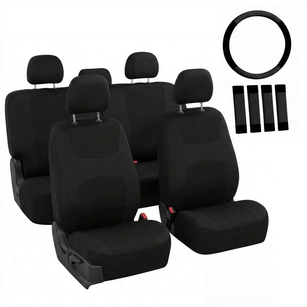 FH Group full set cloth seat covers on front seats offer durable protection and easy cleaning
