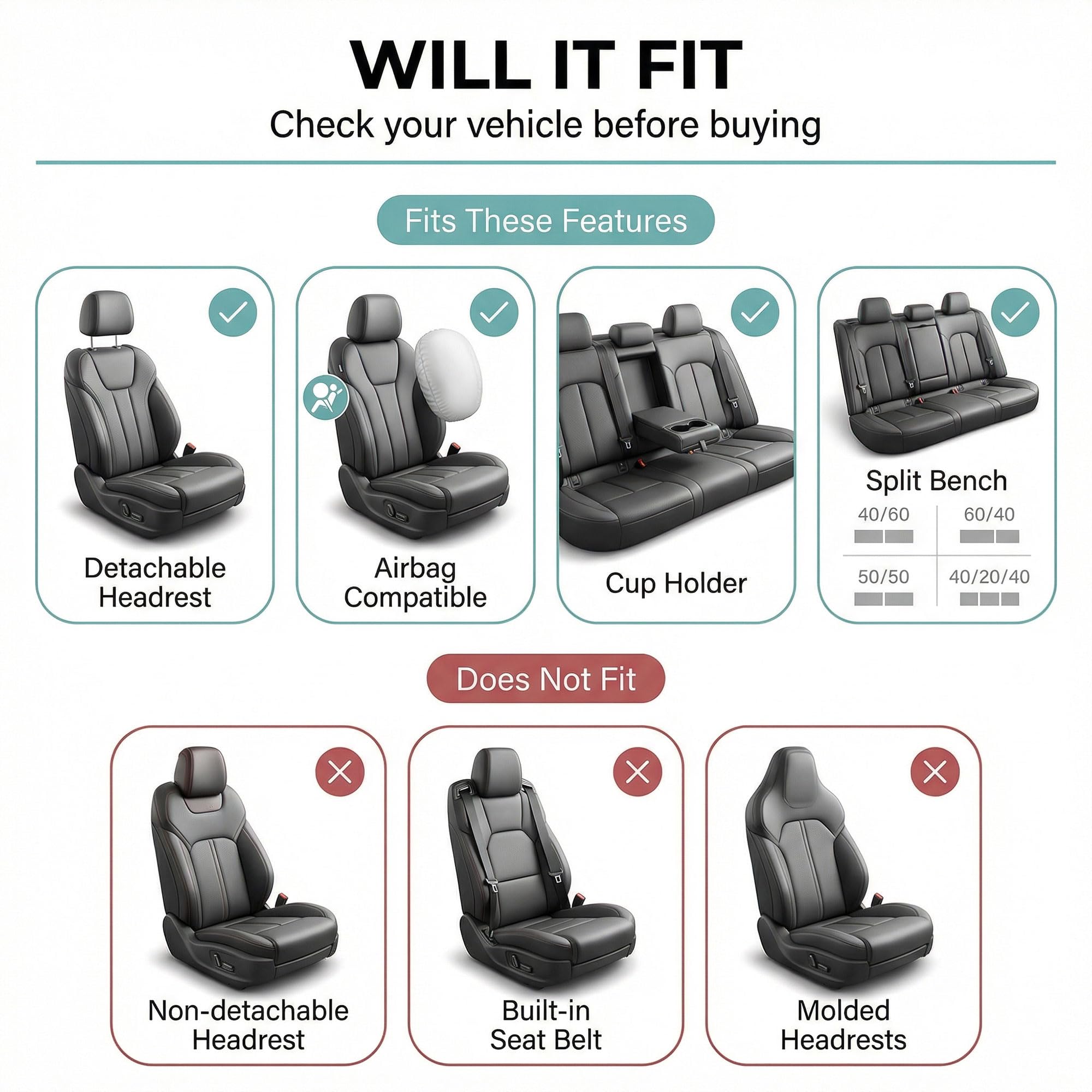 FH Group front-seat area displays universal fit and easy-adjustable straps for a secure feel.