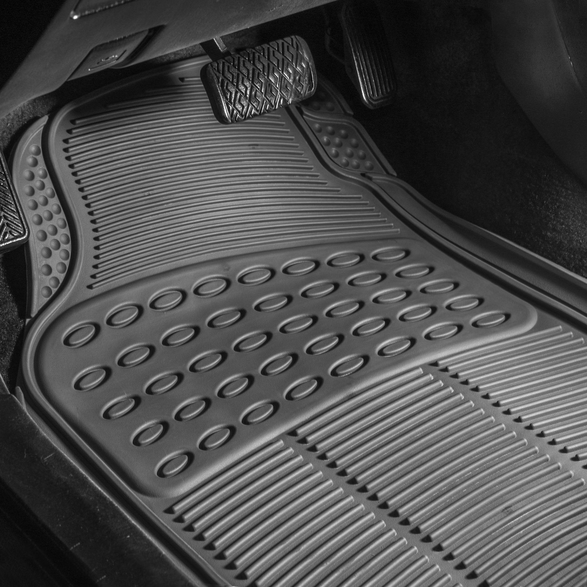 FH Group heavy-duty rubber floor mat close-up shows deep ridges for spill containment.