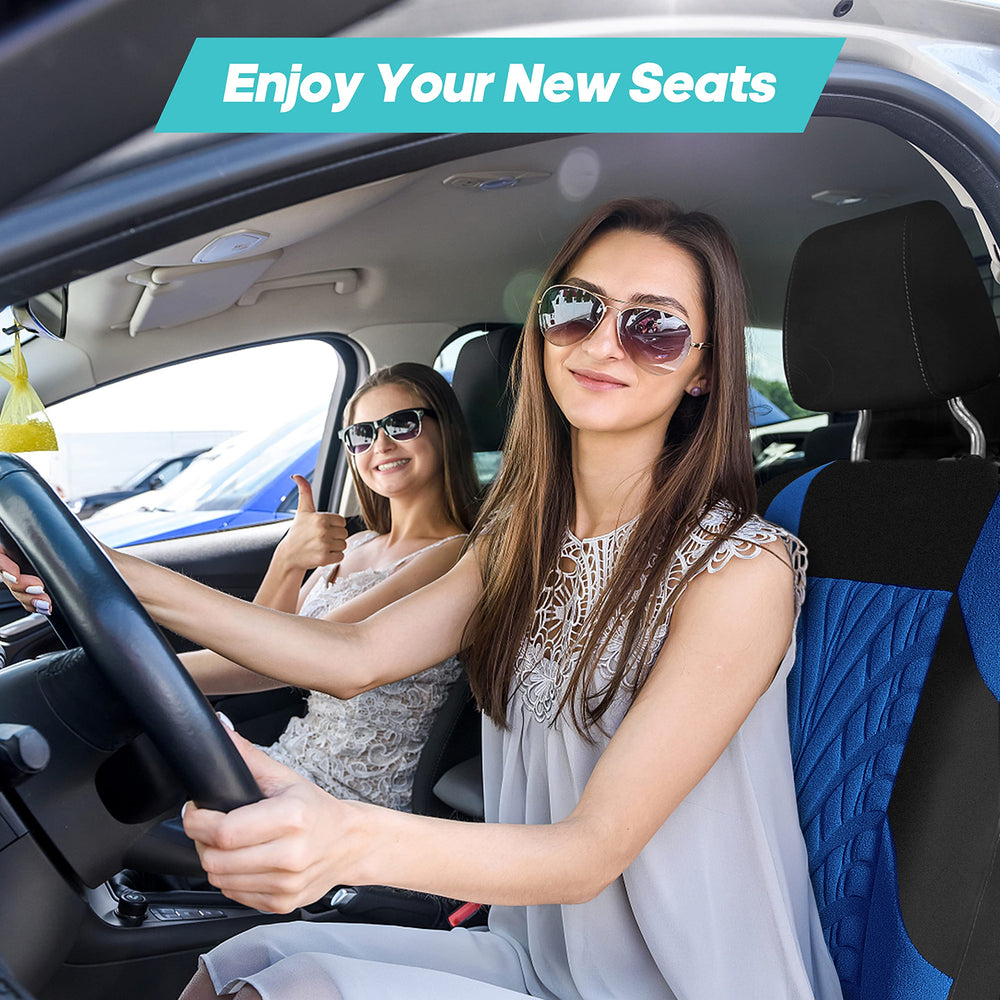FH Group blue cloth seat covers enhance interior aesthetics