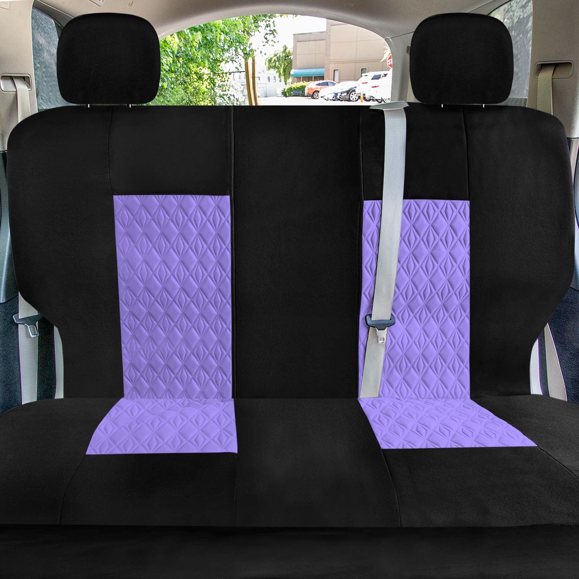 FH Group purple diamond-stitched seat cover close-up shows texture and durability