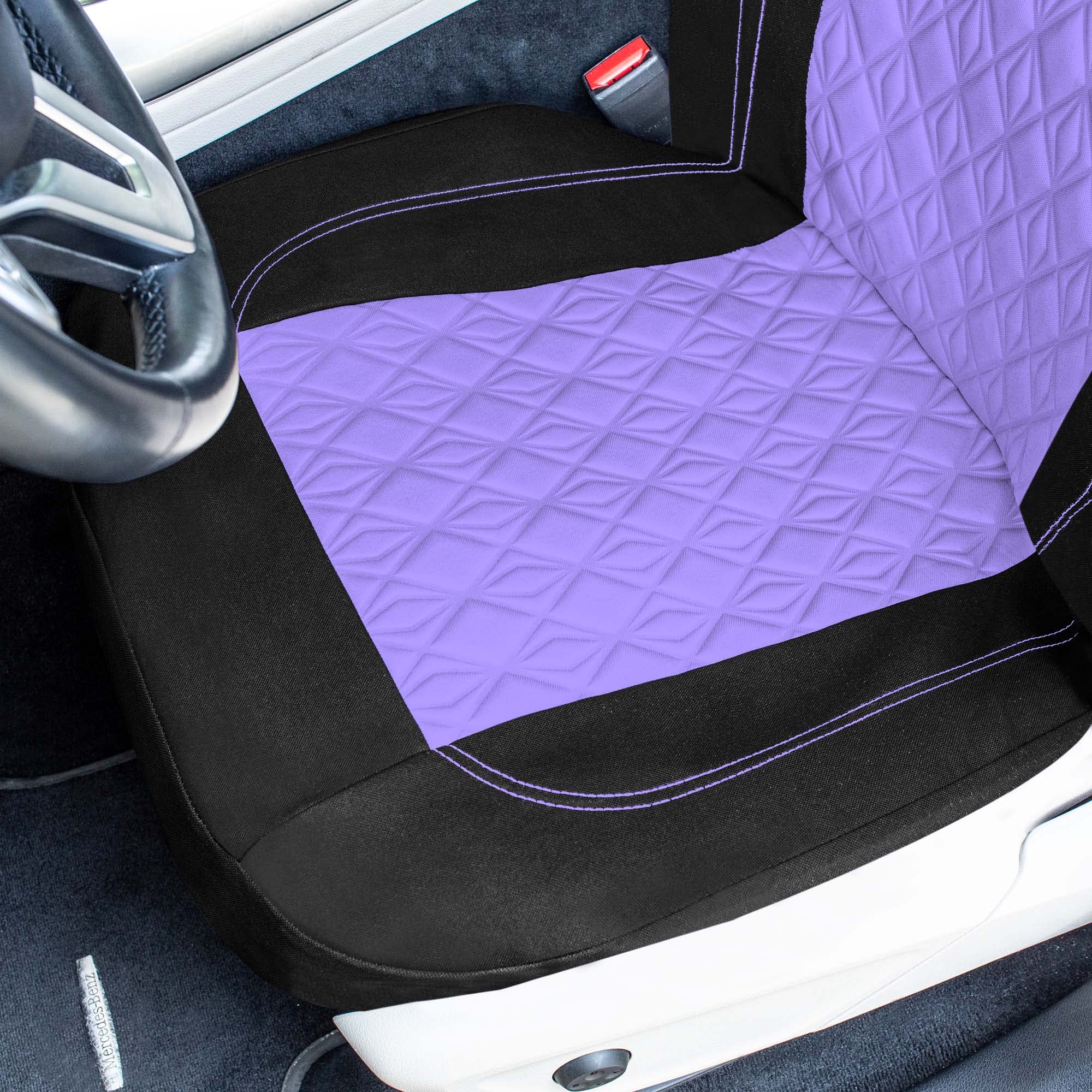 FH Group purple seat covers with stretch fabric ensure snug fit on most seats
