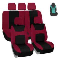 FH Group burgundy universal front seat covers show universal fit and easy cleaning.