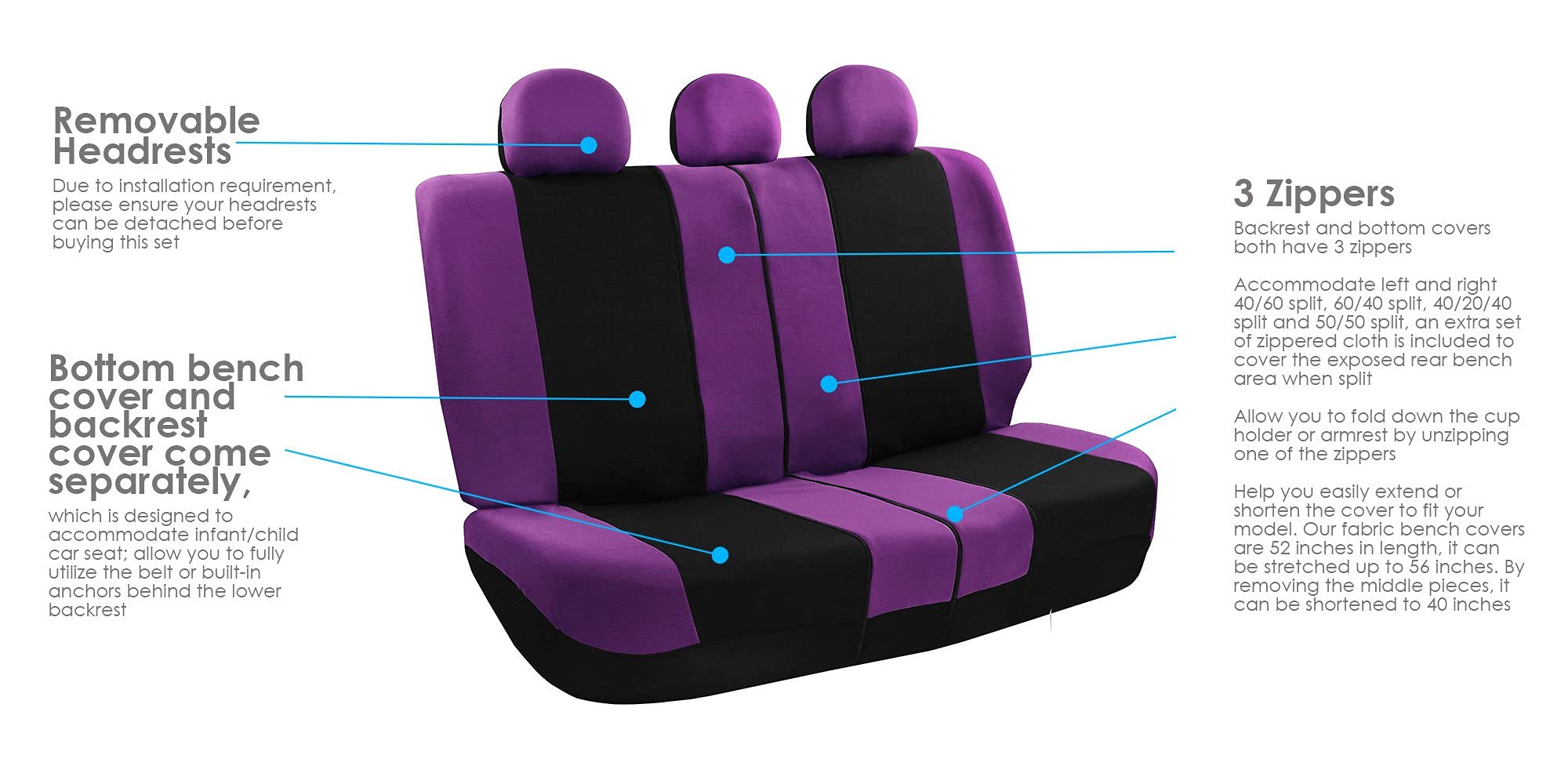 FH Group universal seat covers full set, machine washable fabric for easy cleaning.