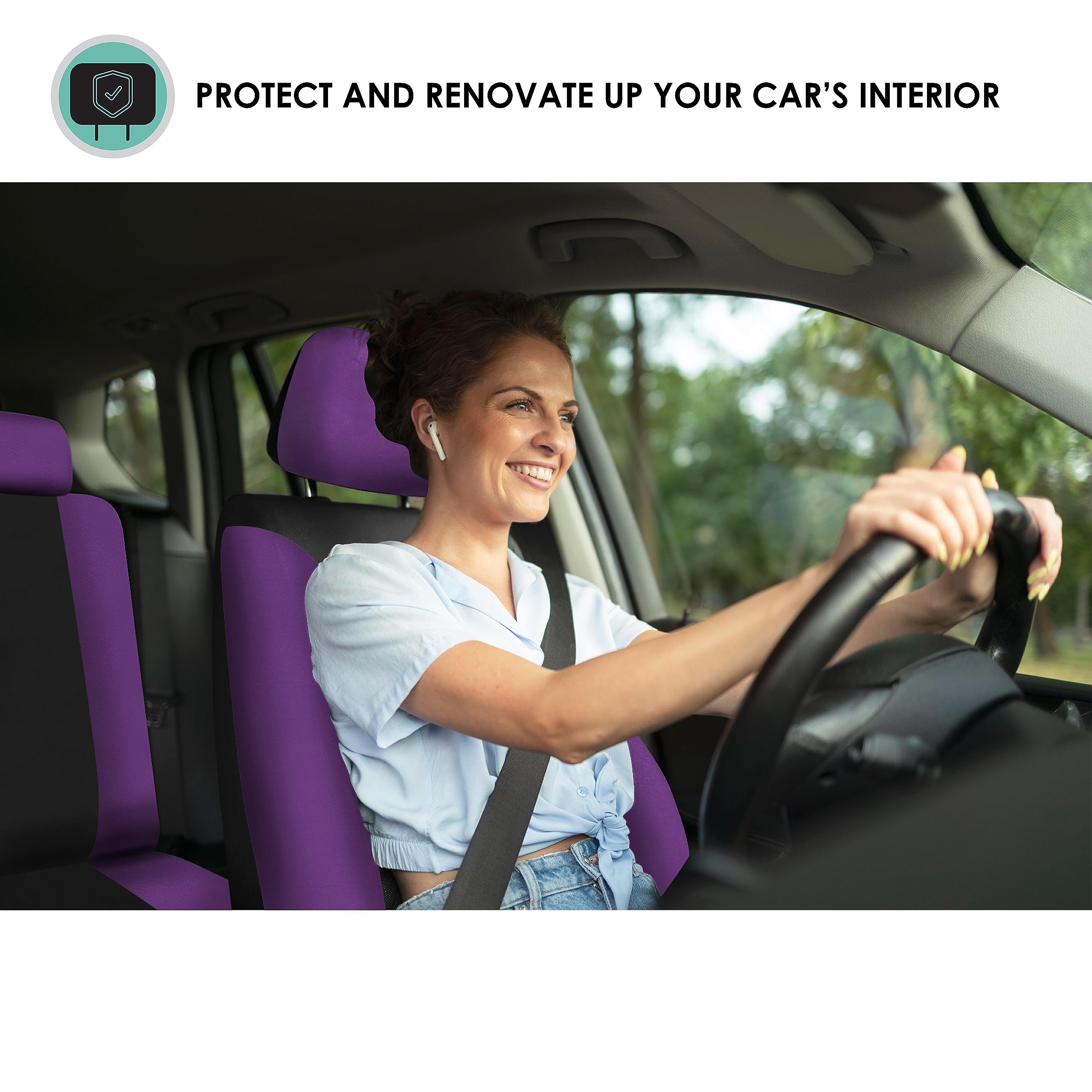 FH Group universal seat covers full set, non-slip dash pad keeps devices secure.