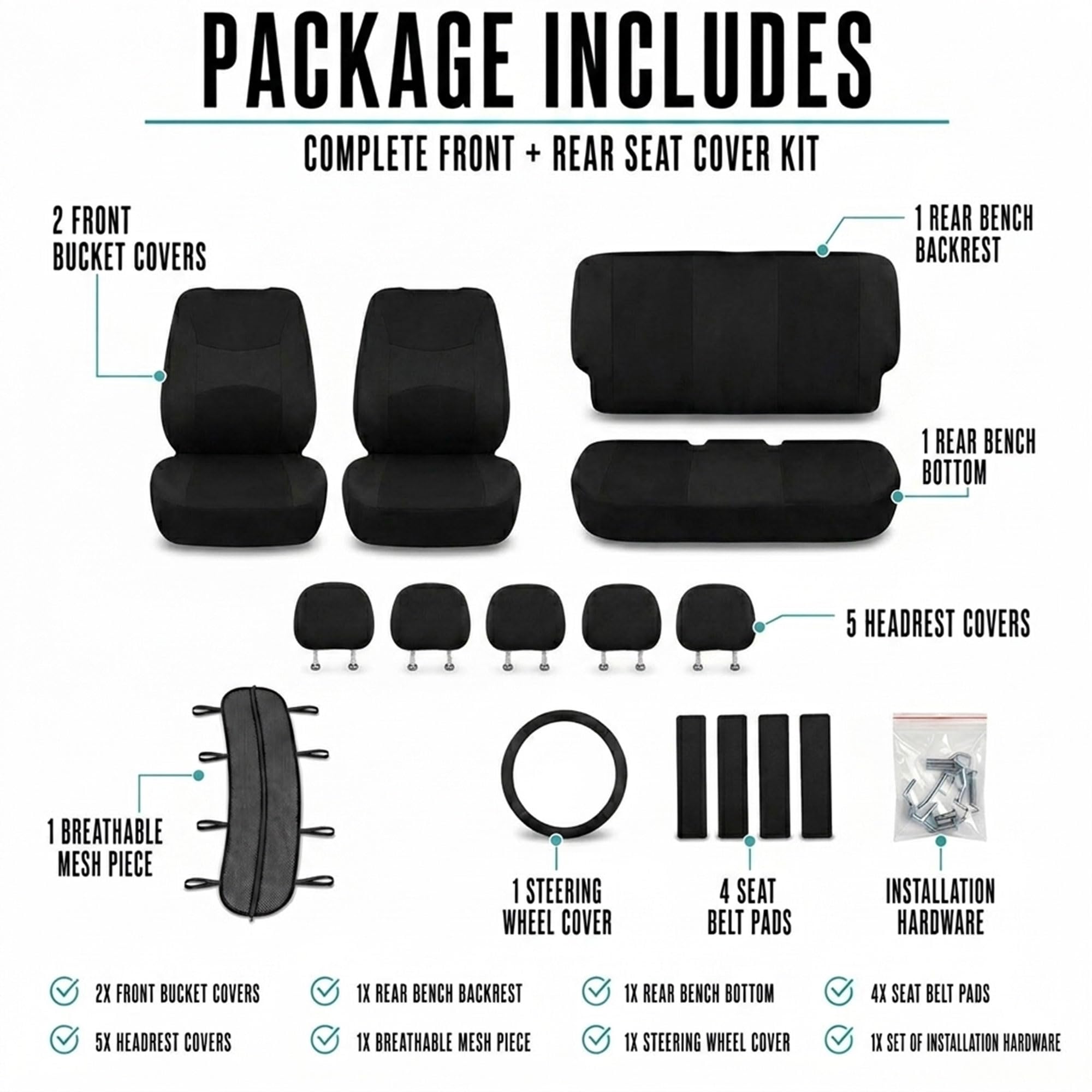 FH Group zippered backrests with mesh panels allow rear seat movement