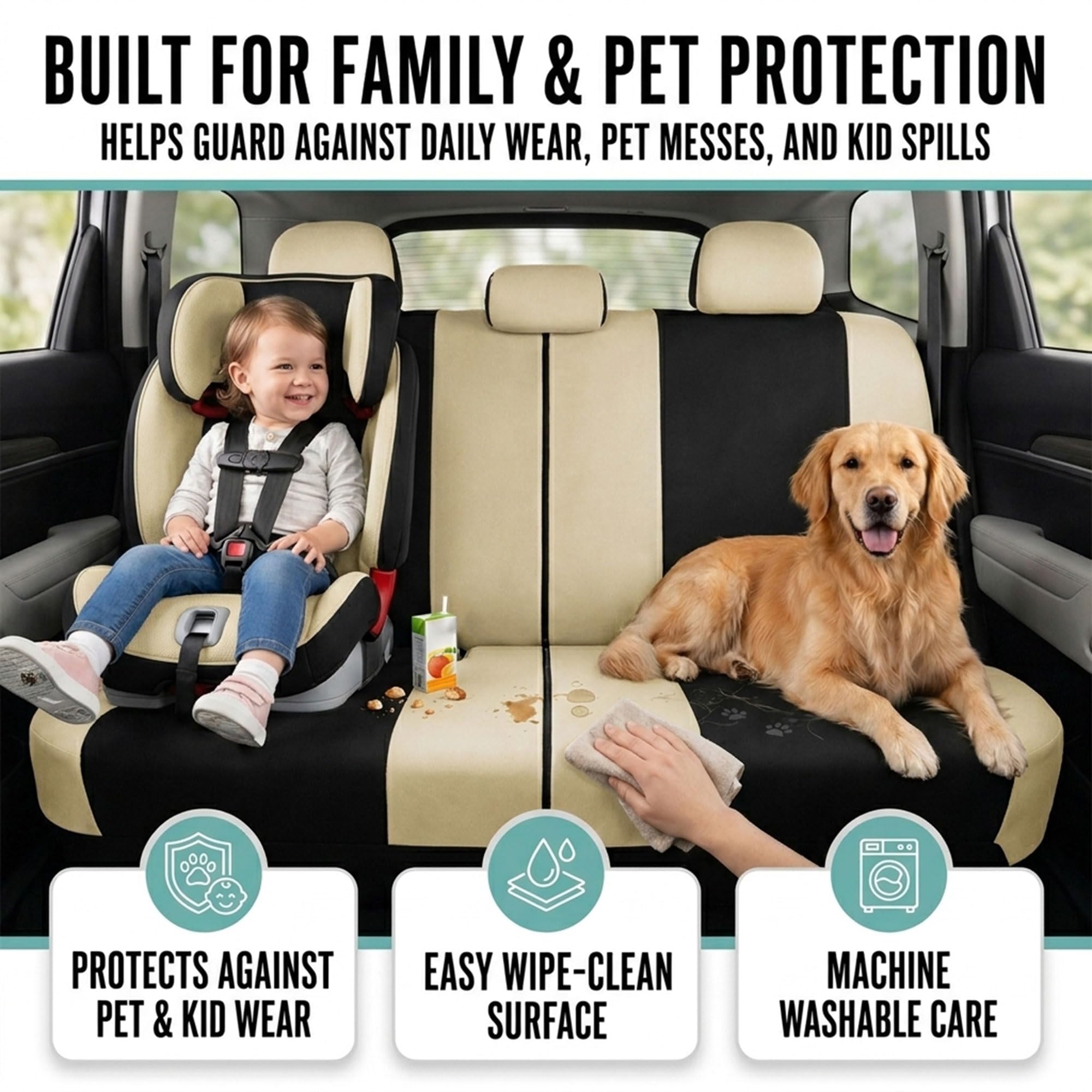 FH Group airbag compatible stitching ensures safe deployment and interior protection
