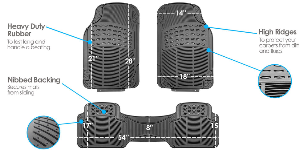 FH Group rubber floor mats are easy to wipe clean with soap and water