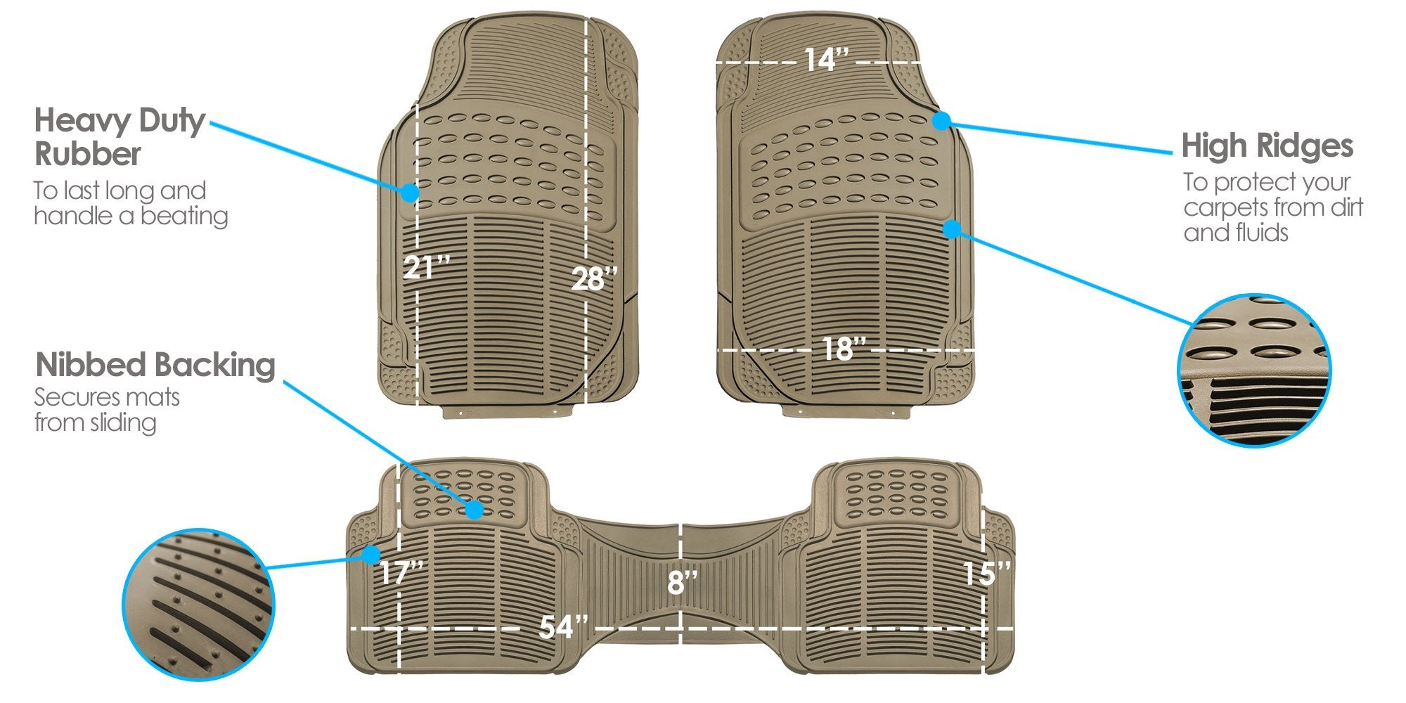 FH Group full set beige floor mats designed for sedan, SUV, and truck interiors