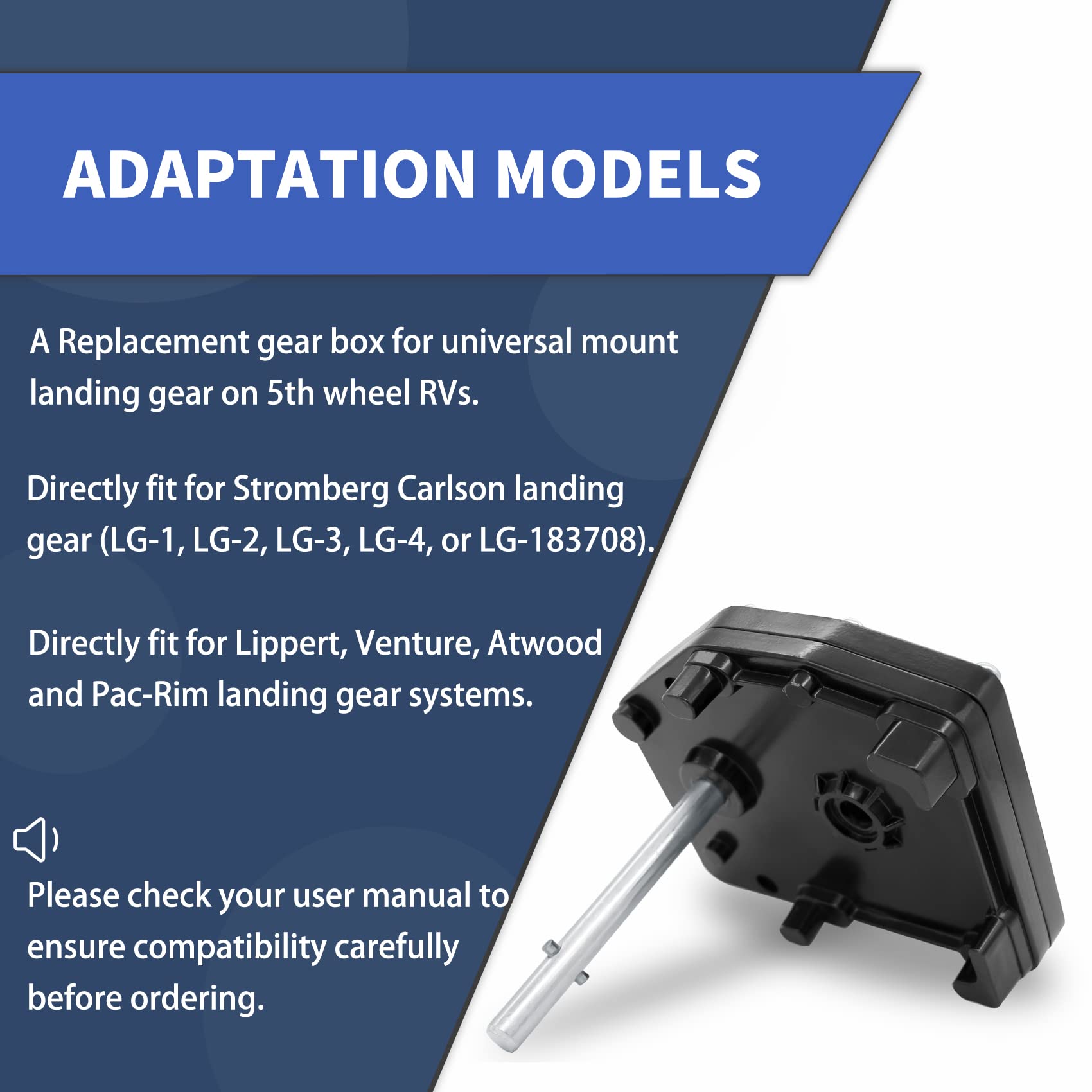 FHRHRY universal mount gearbox compatible with Stromberg Carlson and Lippert systems for easy replacement.