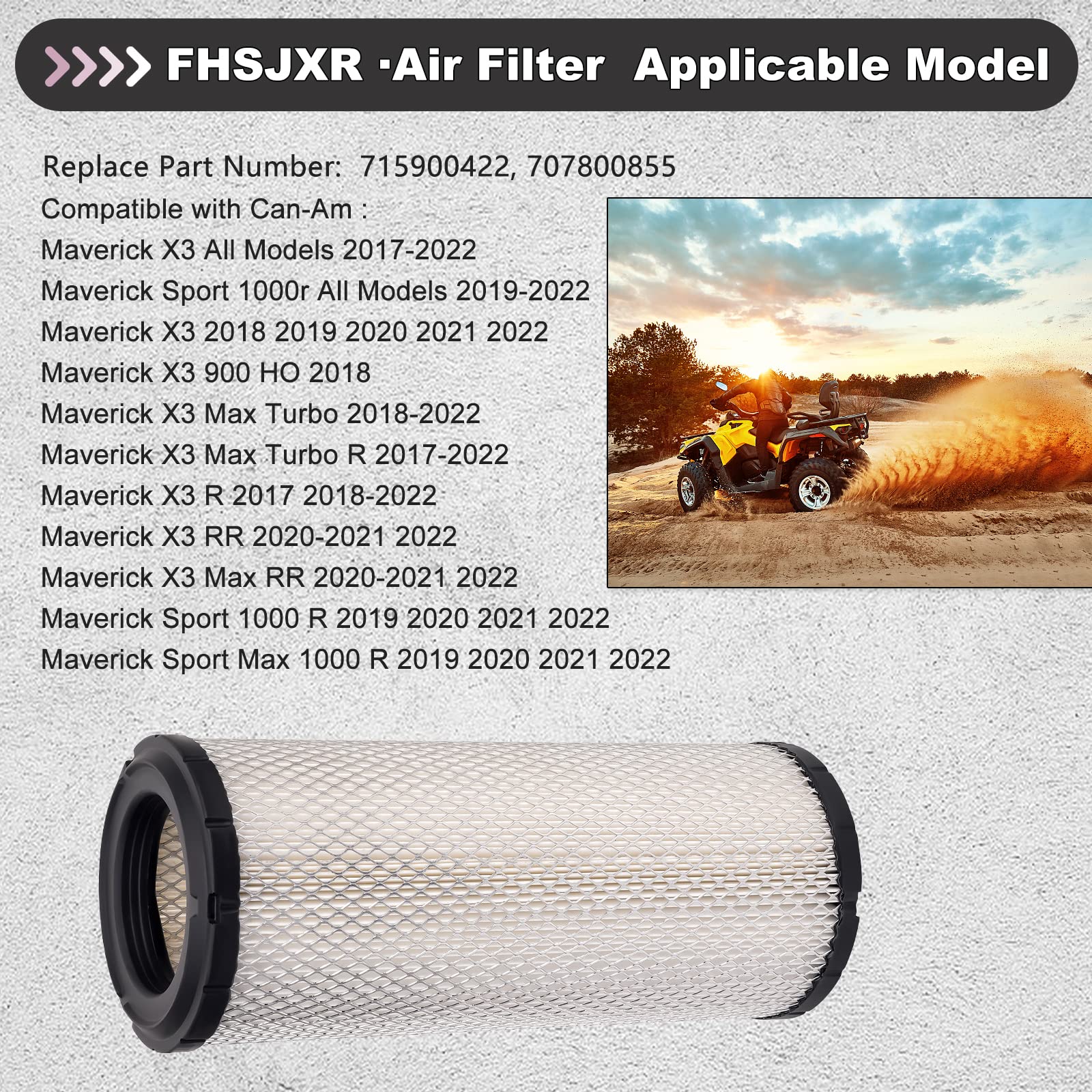 FHSJXR Maverick X3 900 HO air filter demonstrating OEM-like fit.