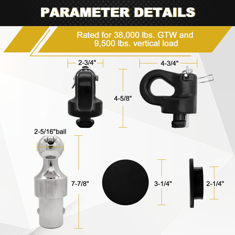 Heavy-duty construction rated up to 38,000 GTW for heavy trailers.