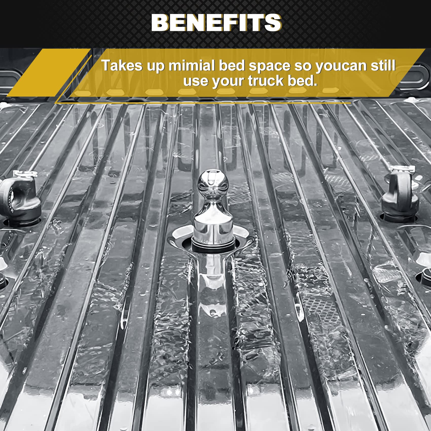 Durable rubber hole cover protects the hitch opening.