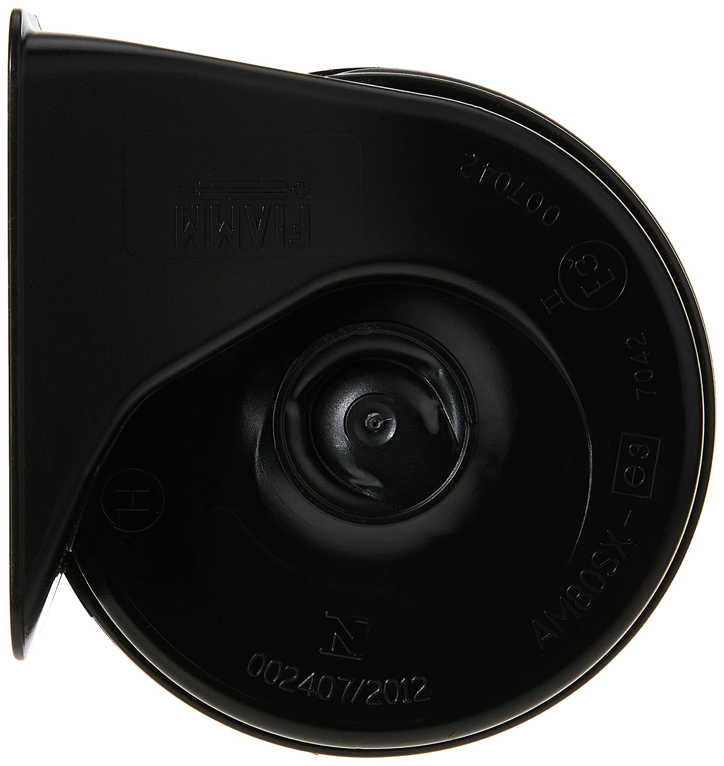 FIAMM AM80SX high-note horn installation view demonstrating universal mounting compatibility.