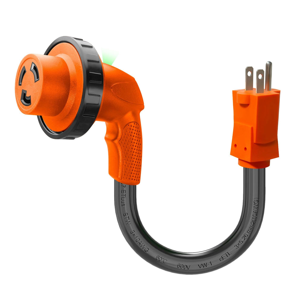 Ficstar 30A RV adapter with locking 12-inch cord for secure campground connections