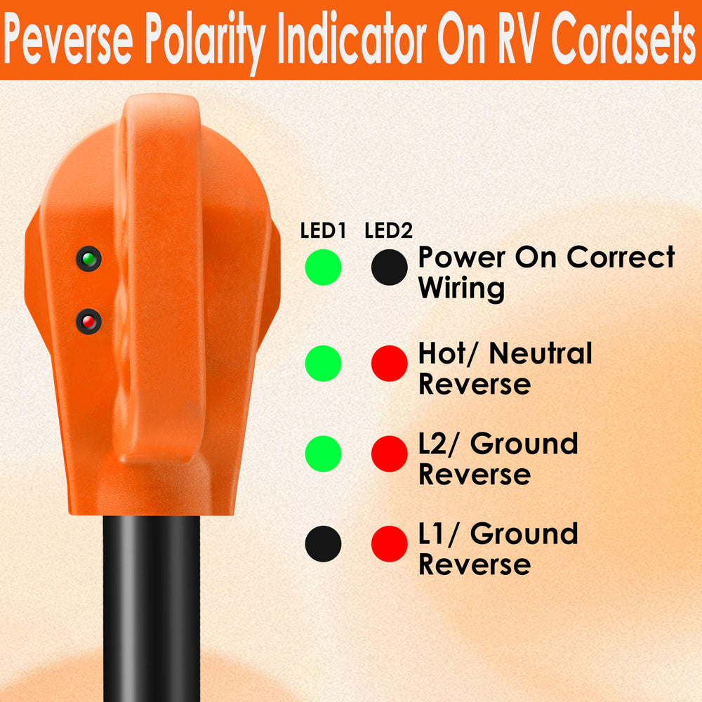 Ficstar 50A RV extension cord polarity lamp for quick verification at campsite