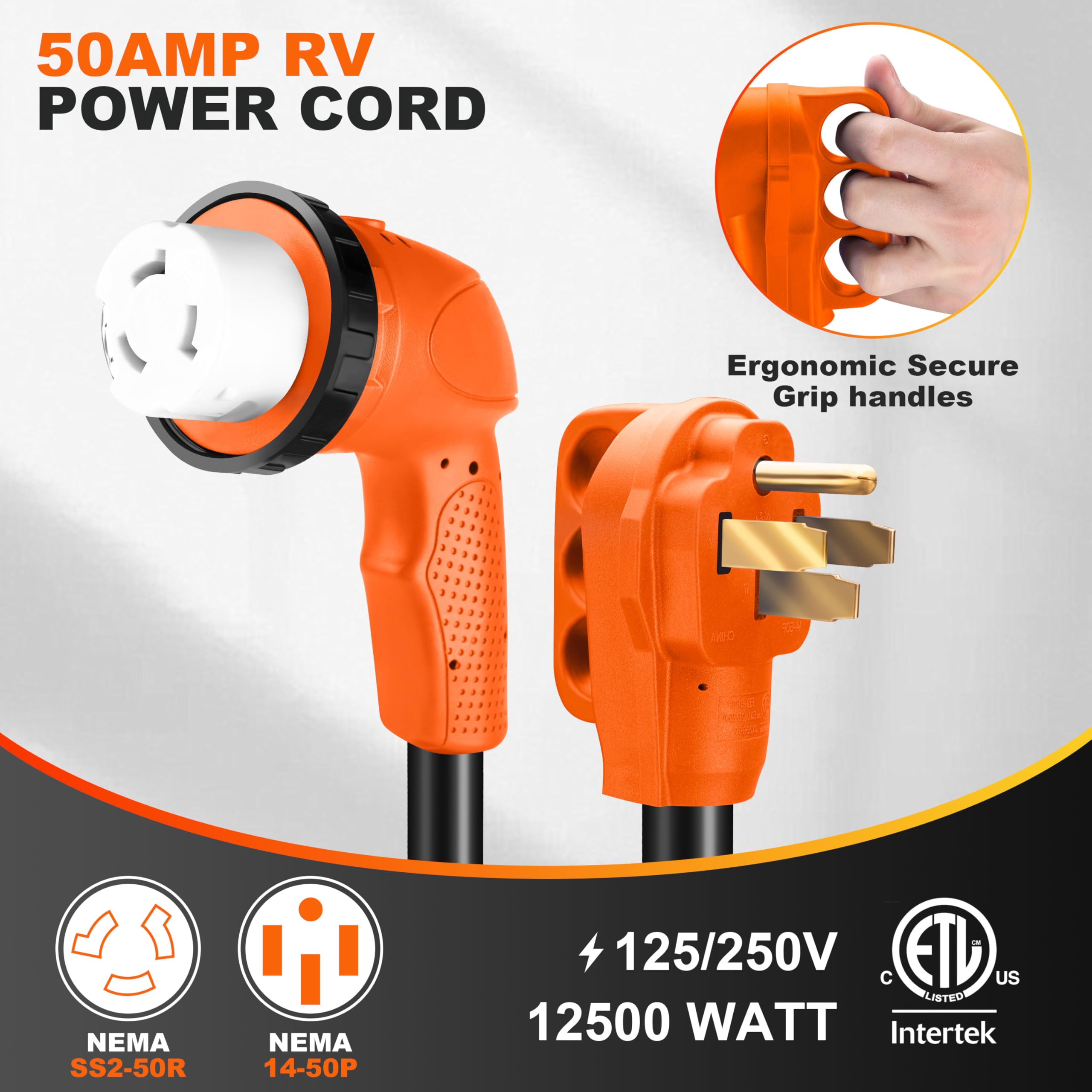 Ficstar 50A RV extension cord with twist-lock for secure outdoor connection