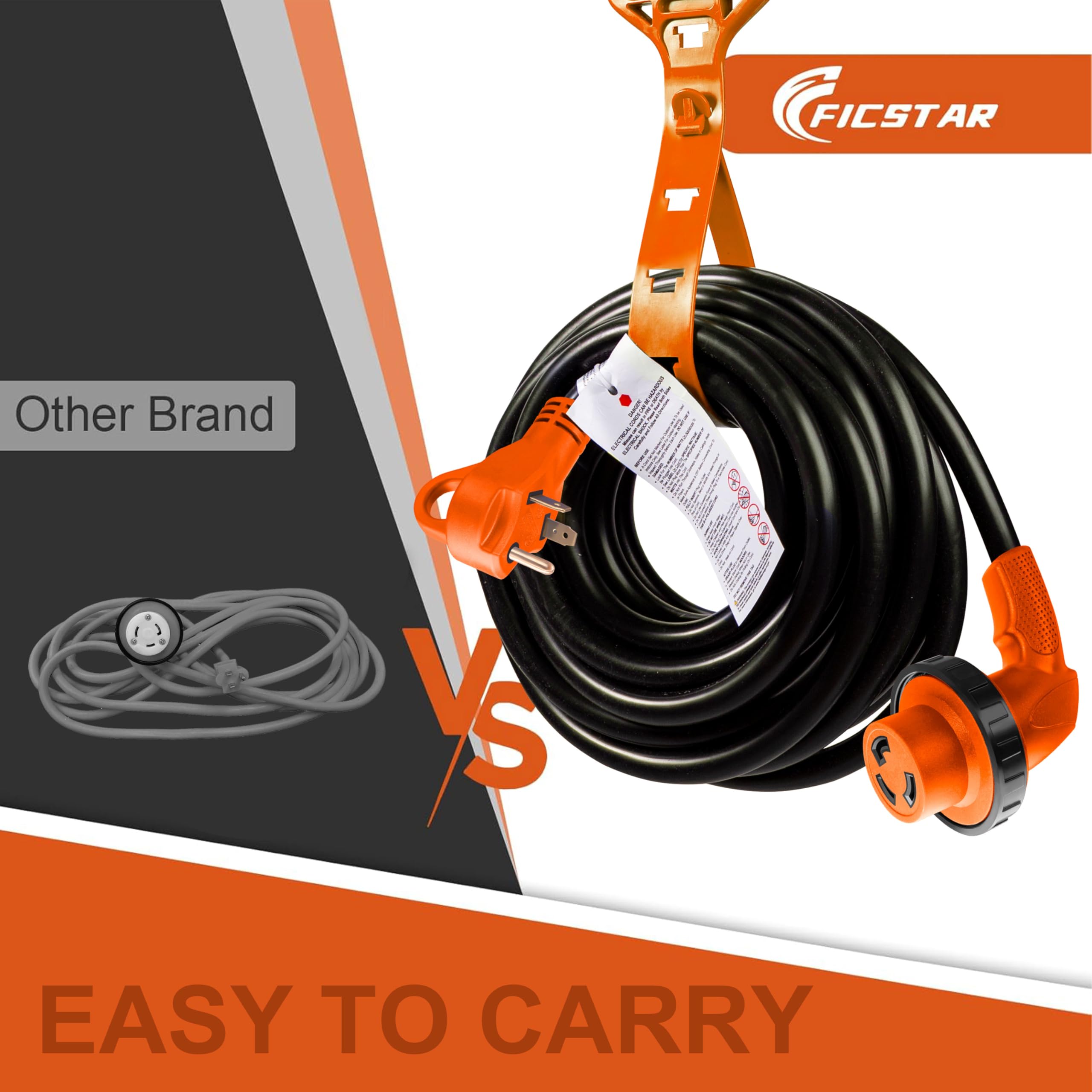 Ficstar ETL-listed RV cord supports safe power extension.