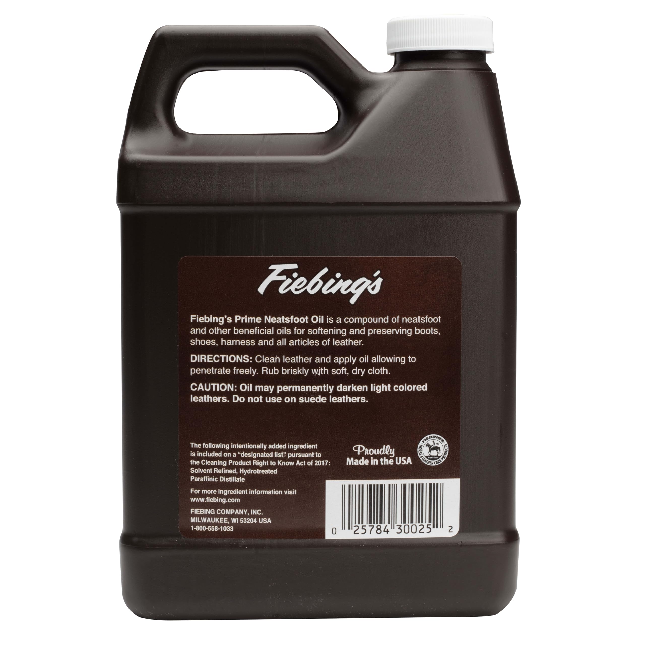 Fiebing's Prime Neatsfoot Oil 32oz packaging ready for workshop use.