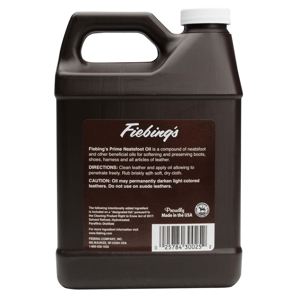 Fiebing's Prime Neatsfoot Oil 32oz packaging ready for workshop use.