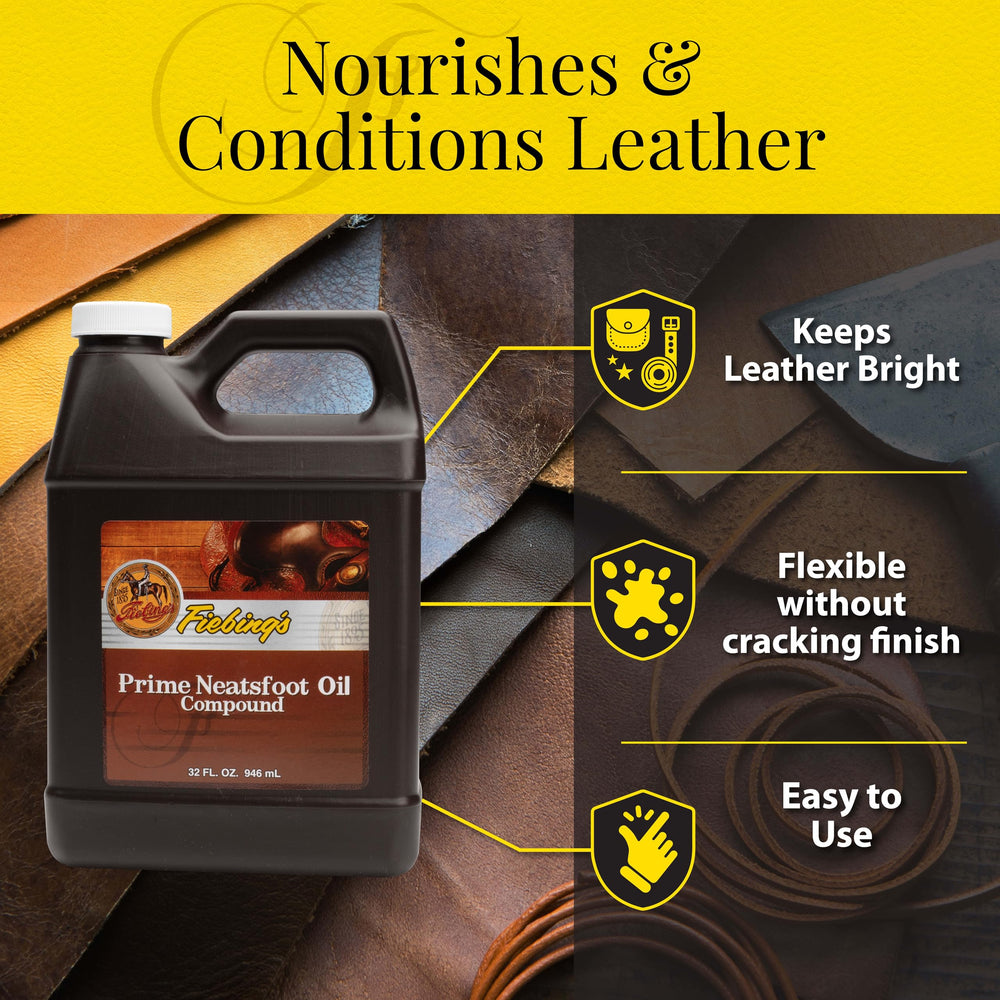 Fiebing's Prime Neatsfoot Oil softens leather for flexibility.