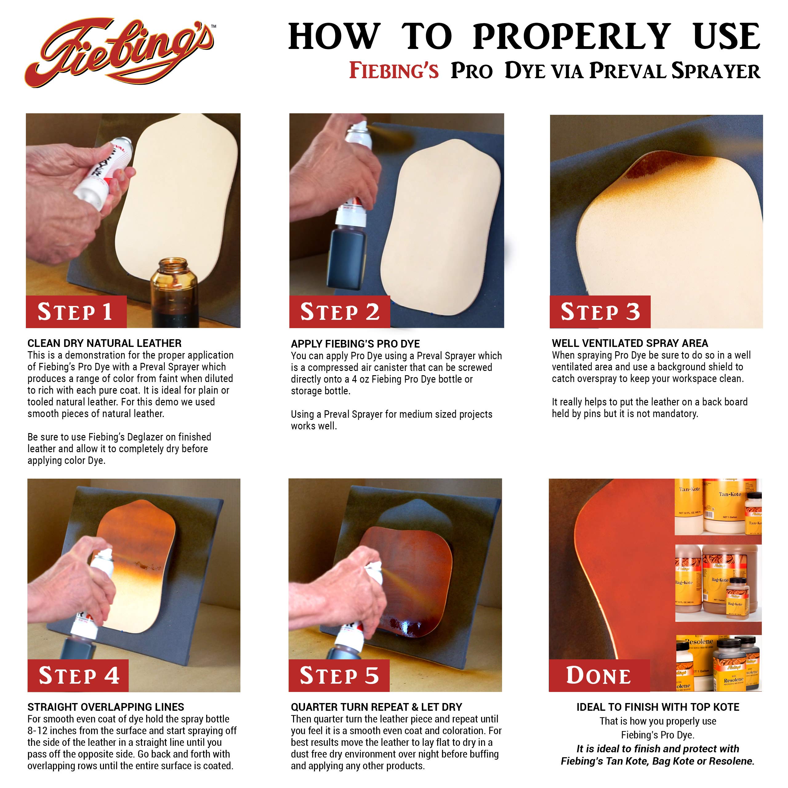 Packaging shows a 4 oz bottle designed for professional leather dyeing.