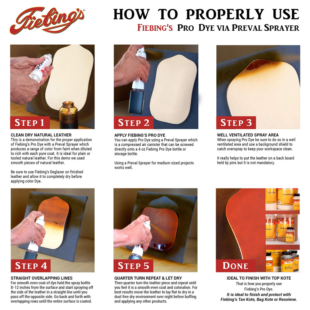 Packaging shows a 4 oz bottle designed for professional leather dyeing.