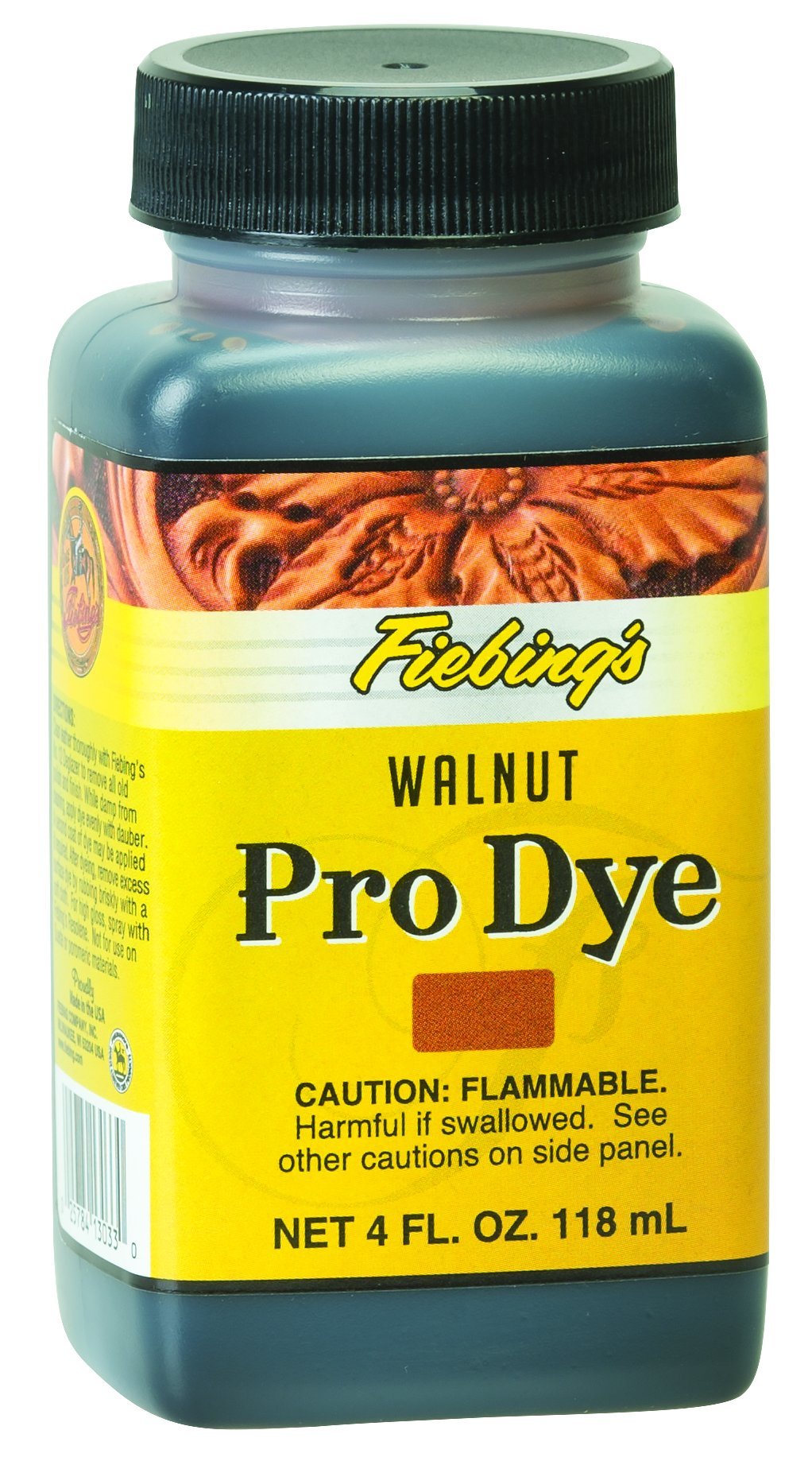 Fiebing's Pro Dye Walnut bottle 4oz shows rich color for natural leather