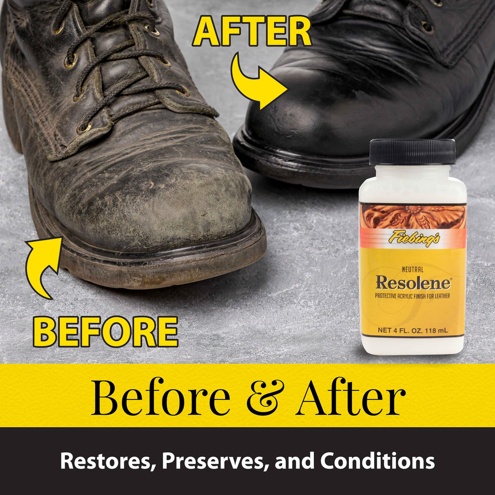 Fiebing's Acrylic Resolene glossy finish adds a durable sheen to dyed leather.