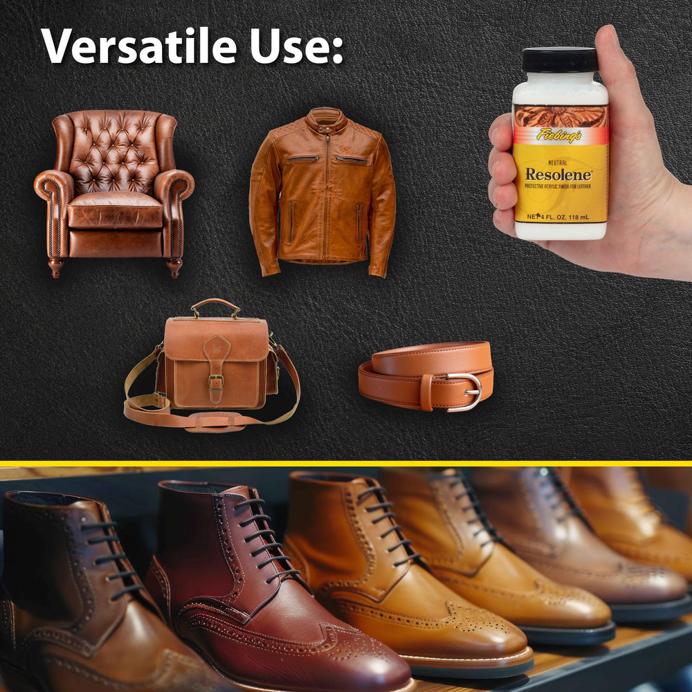 Fiebing's Acrylic Resolene polished leather highlight shows enhanced shine and professional finish.