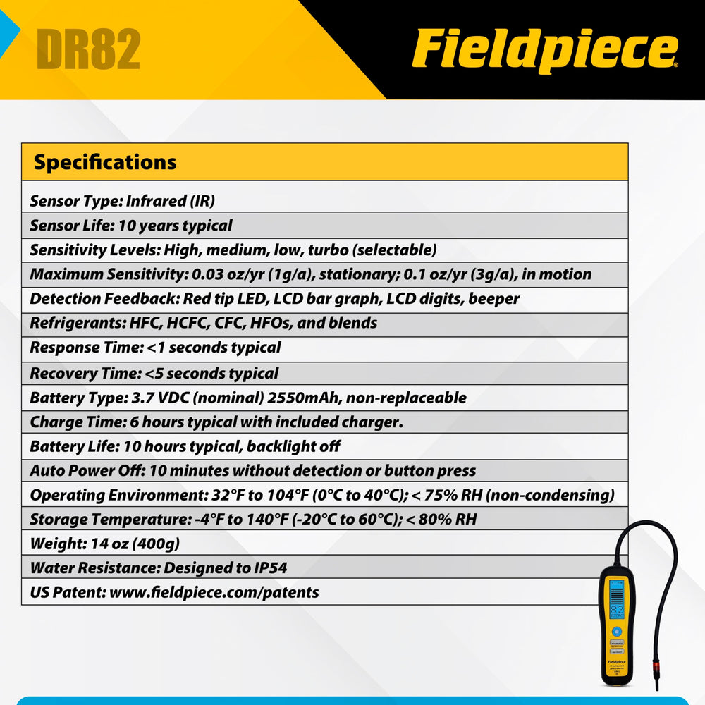 Fieldpiece DR82 with flexible 17 inch probe reaches hard to access refrigerant lines