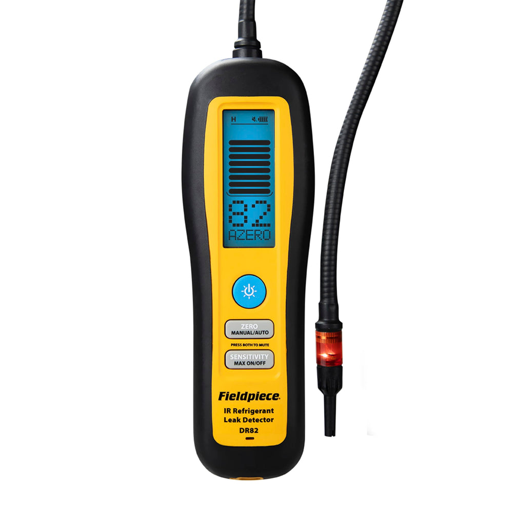 Fieldpiece DR82 leak detector front view shows compact, portable design for tight spaces