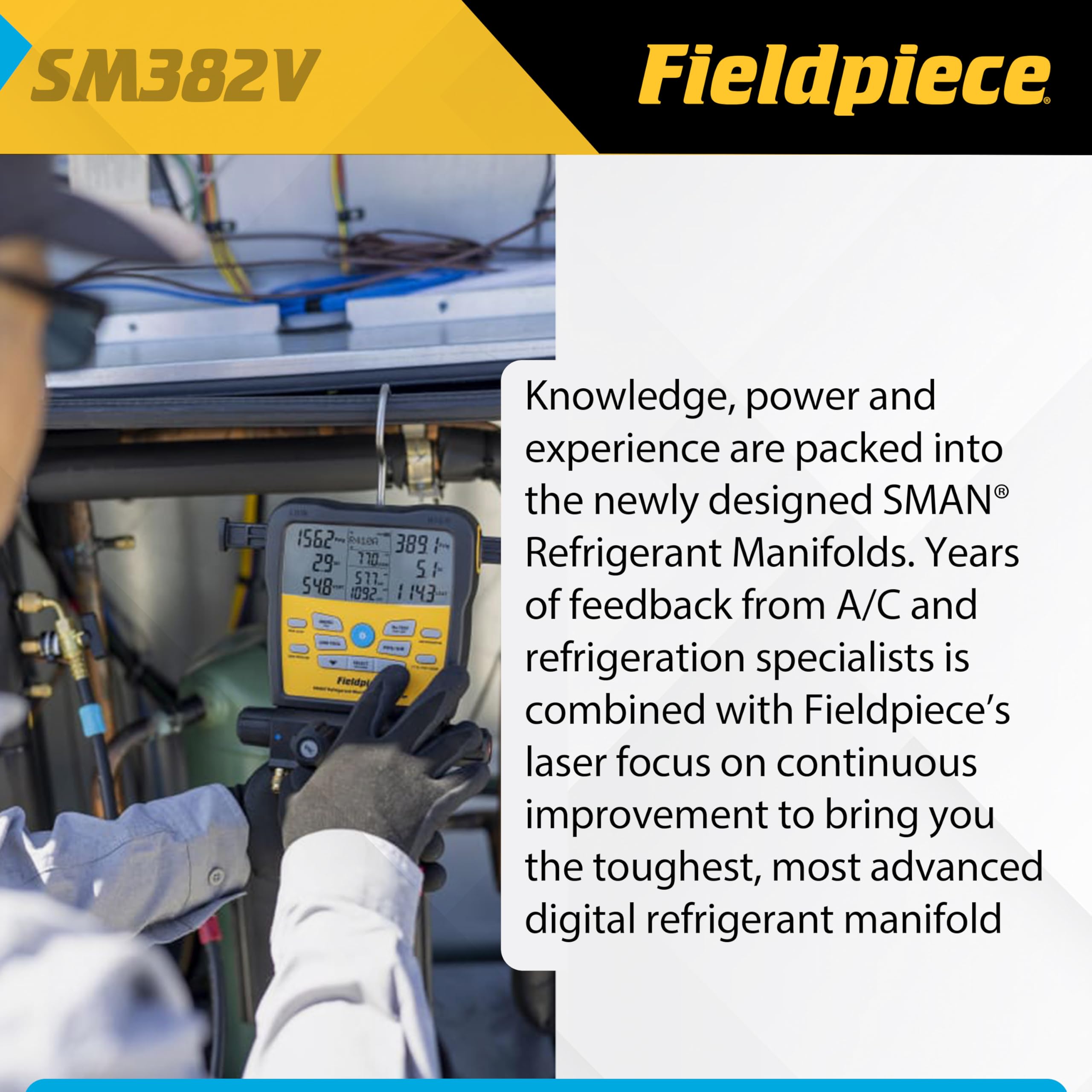 Fieldpiece SM382V protected thermocouple jacks enable quick outdoor and pipe temperature checks.