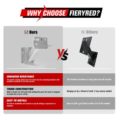 FIERYRED forged-iron spare tire mount demonstrates durable construction.