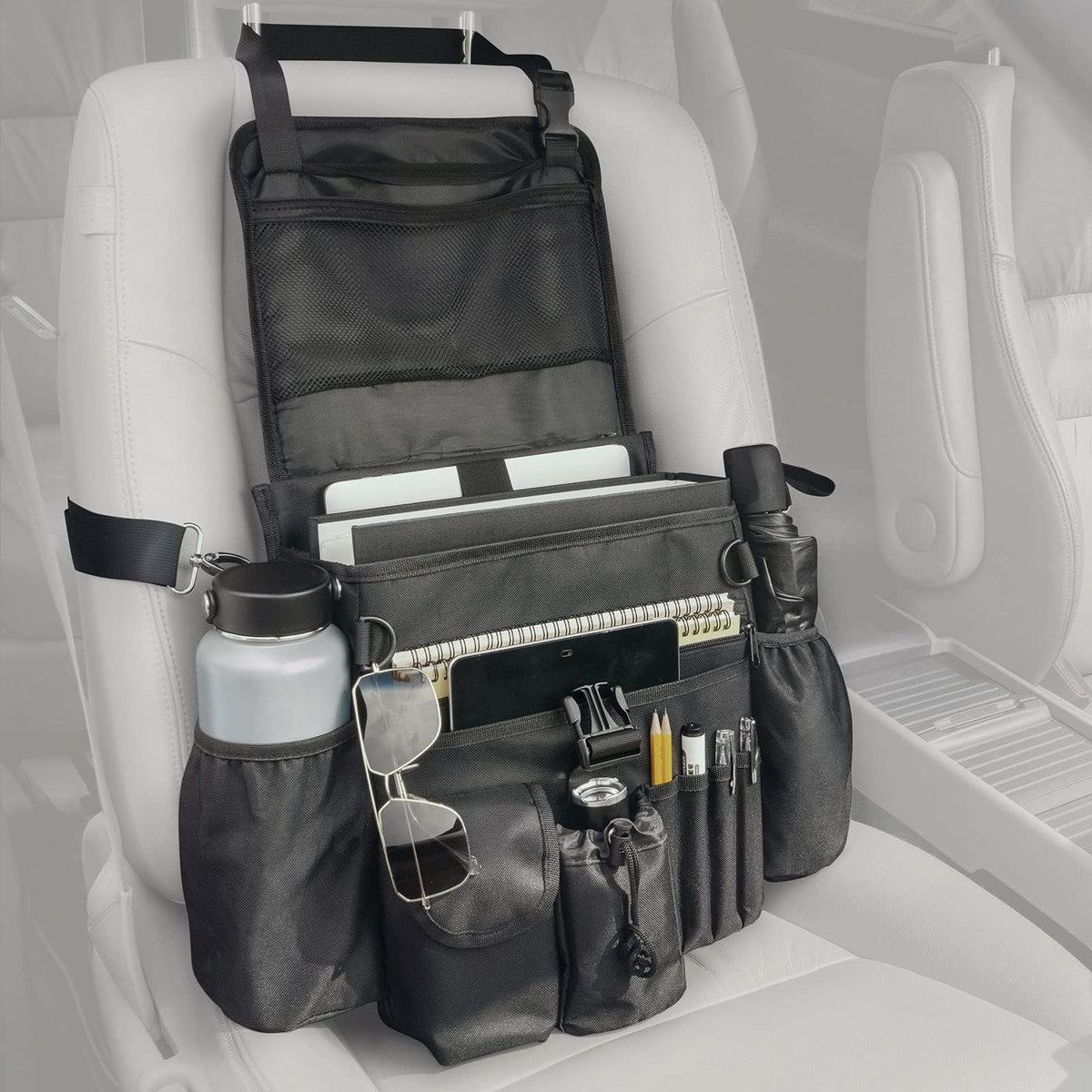 FifthQuarter car organizer front seat with large capacity for tools and laptop, for easy access.