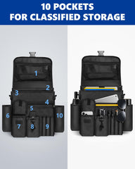FifthQuarter front seat organizer holds a 17 inch laptop securely.
