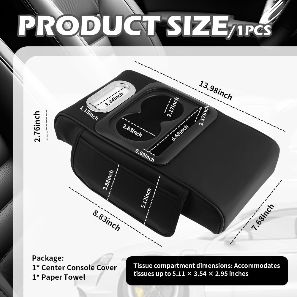 Figpade 4-in-1 center console with dual cup holders for two drinks