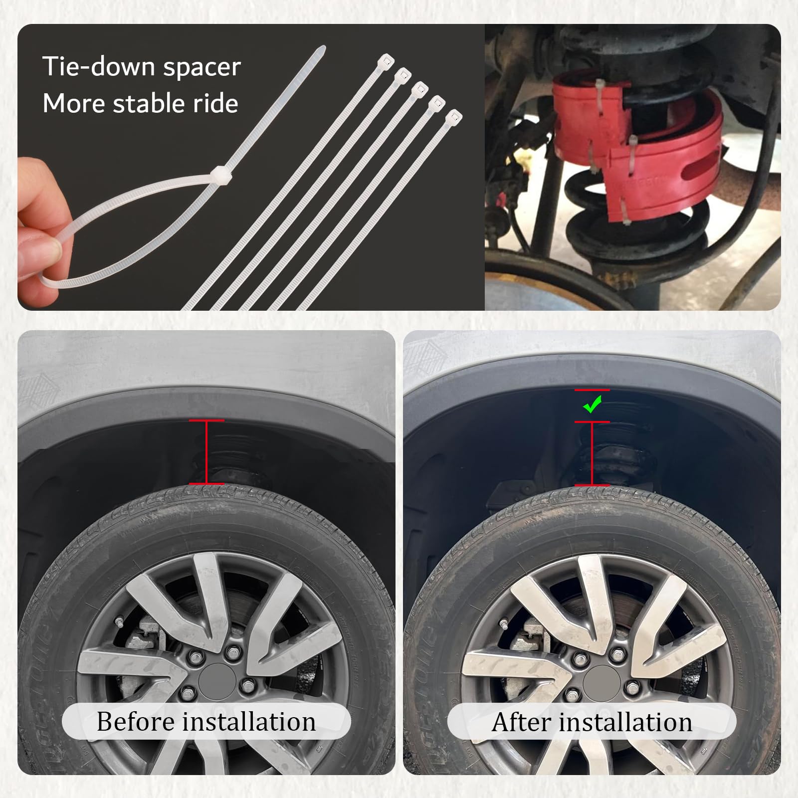 Figpade easy install coil spring spacer shown with simple mounting steps